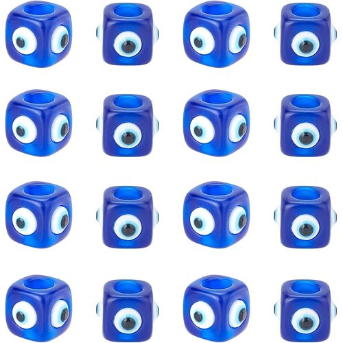 20 X Resin Evil Eyes Beads,Cube Evil Eye Beads Royal Blue European Spacer Charms For Bracelets Necklace Jewellery Making,Hole: 6.5 Mm
