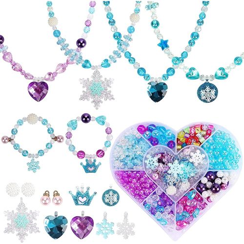 Diy Beads For Bracelet Necklace Jewellery Making Kit With Snowflake Crown Heart Charms Kit Jewellery Creation Colourful Beads For Necklaces Bracelets For Children Girls