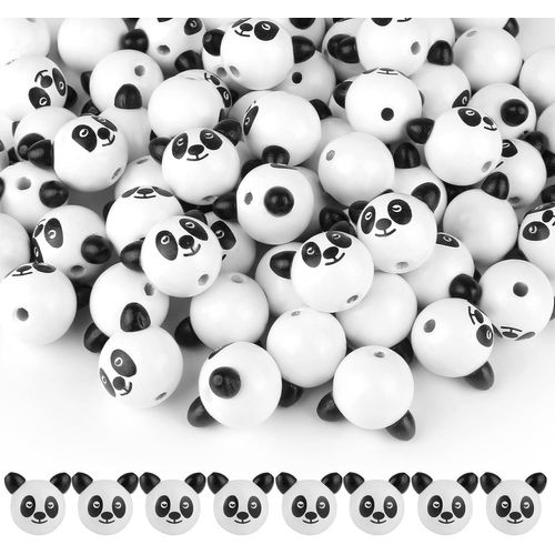 Lahnao Pack Of 40 Wooden Beads With Faces-25 Mm Panda Balls For Diy Jewellery Worms And Lucky Charm (Noi