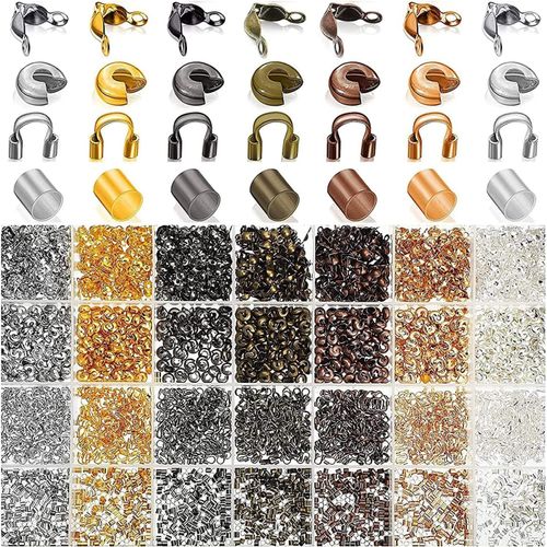 2100 Pieces Brass Crush Beads With Lids,Wire Guardians And Iron Bead Ends,Apply For Jewellery Bracelet Charms (Sept Colours)