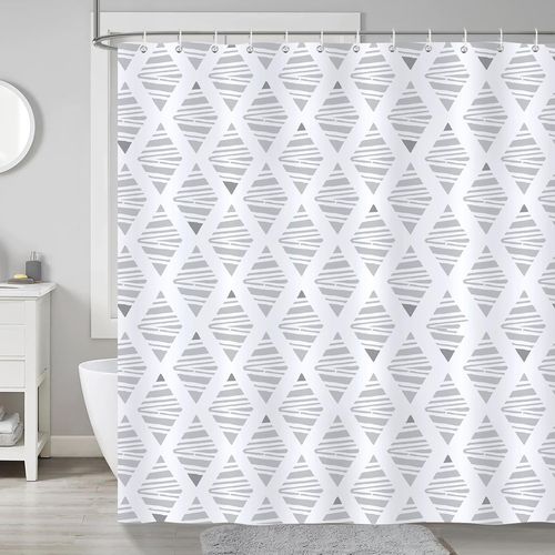 Rideau De Douche Géométrique Moderne,Rideau De Baignoire Blanc Gris Géométrique 183 X 183 Cm Polyester Imperméable Résistant À La Moisissure 12 Crochets
