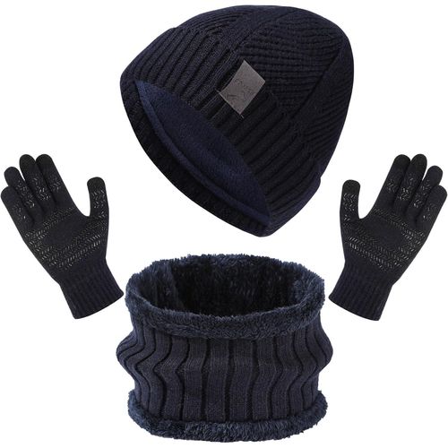 Ensemble De Tricotés Bonnet Écharpe E Gants Pour Homme,Chapeaux Foulard Écran Tactile Gants Set Doublé Chenille Tricot Bonnets Cache Cou Polaire Doublé Pour Temps Froid.[P544]