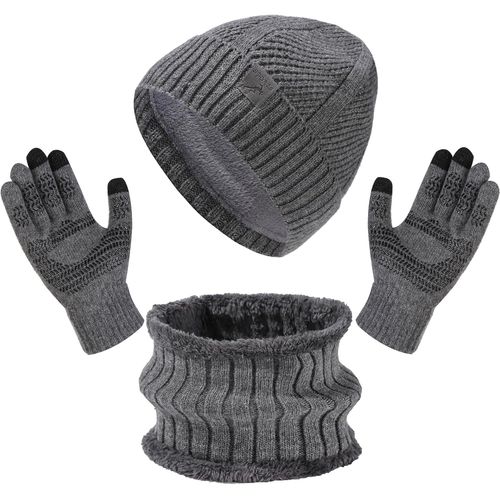 Ensemble De Tricotés Bonnet Écharpe E Gants Pour Homme,Chapeaux Foulard Écran Tactile Gants Set Doublé Chenille Tricot Bonnets Cache Cou Polaire Doublé Pour Temps Froid.[P545]