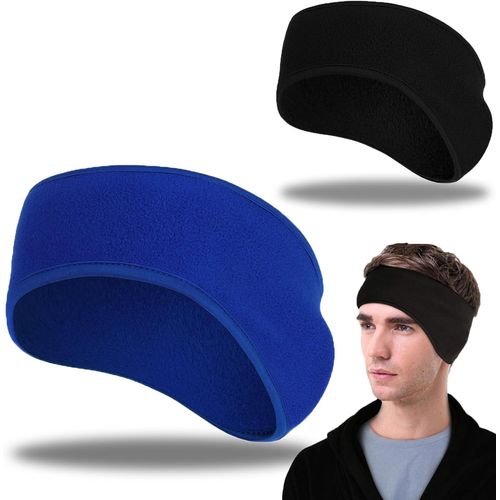2 Pièces Polaire Bandeau Chaud,Respirant Et Évacuant La Transpiration Polaire Bandeau De Sport Pour Yoga,Course,Ski,Cyclisme,L'alpinisme,Moto,Bleu Foncé,Noir