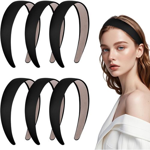 Lot De 6 Serre-Têtes Pour Femme-En Tissu Noir-Pour Femme-Satin-Bricolage-Pour Filles-Large-Pour Modélisation Et Bricolage