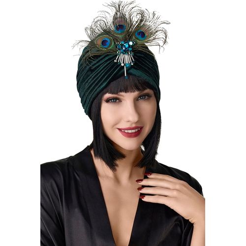 Chapeau Turban Femme 1920s-Avec Broche En Cristal Turban Rétro À Volants Pour Fête Gatsby.[P455]