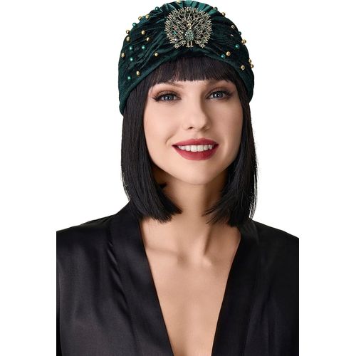 Chapeau Turban Femme 1920s-Avec Broche En Cristal Turban Rétro À Volants Pour Fête Gatsby.[P454]