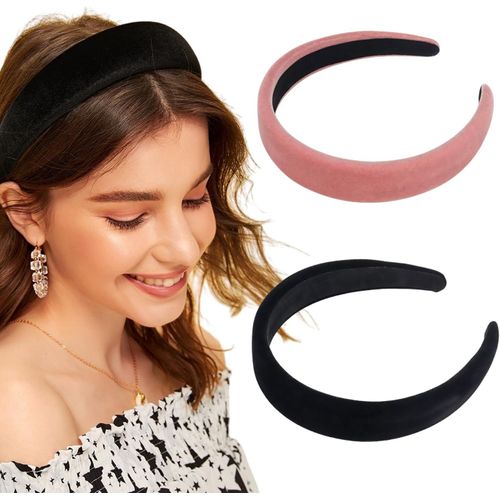 2 Pièces Serre Tete Large Femme Style Rétro,Serre Tête Femme Les Couleurs Sont Simples Et Polyvalentes,Serre Tête Velours Pour Les Femmes Et Les Jeunes Filles (Noir + Rose)