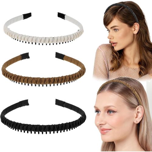 Lot De 3 Serre-Têtes Antidérapants Avec Dents-Bandeau Réglable-En Résine Et Coton-Pour Le Fitness,Le Yoga,Le Maquillage