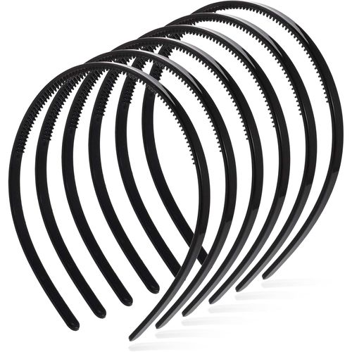 Lot De 6 Serre-Têtes En Plastique De 5 Mm De Large-Noir-Antidérapants-Pour Homme Et Femme