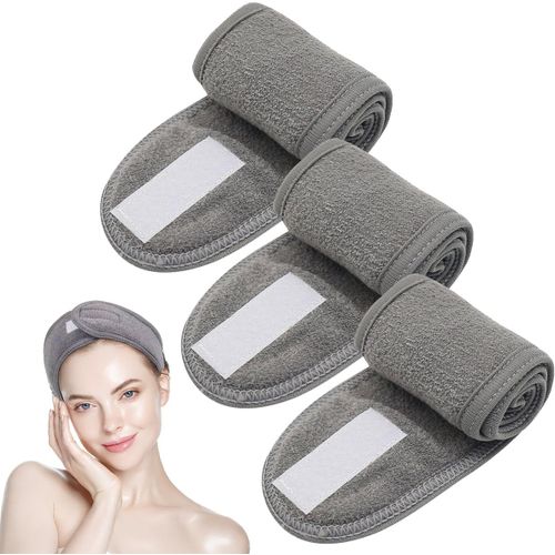 3 Pièces Bandeau De Maquillage Réglable De Bande Avec Magic Tape,60 X 8.5 Cm Bandeau Scratch Maquillage Femme Lavable,Spa Headband Réglable,Pour Yoga,Sport,Maquiller Soins Du Visage (Gris)