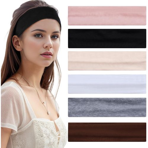 Lot De 6 Bandeaux De Sport,Élastiques,Fins,Doux,Pour Femme,Pour L'été,Le Yoga,Le Fitness,La Course À Pied,Noir,Blanc,Gris,Rose,Marron,Beige,Taille Moyenne