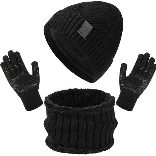 Ensemble De Tricotés Bonnet Écharpe E Gants Pour Homme,Chapeaux Foulard Écran Tactile Gants Set Doublé Chenille Tricot Bonnets Cache Cou Polaire Doublé Pour Temps Froid.[P542]