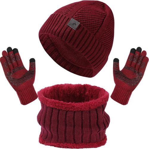 Ensemble De Tricotés Bonnet Écharpe E Gants Pour Homme,Chapeaux Foulard Écran Tactile Gants Set Doublé Chenille Tricot Bonnets Cache Cou Polaire Doublé Pour Temps Froid.[P543]