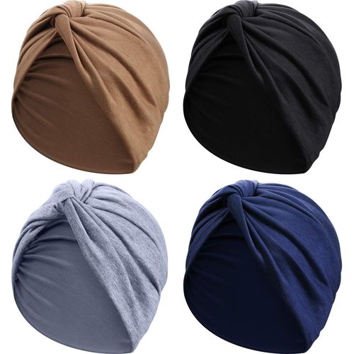 4 Pièces Turbans Pour Femmes Doux Turban Plissé Noué À La Mode Bonnet Headwrap Turban Chapeau De Sommeil,4 Couleurs