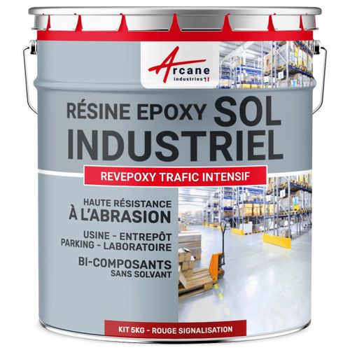 Peinture sol, résine epoxy, revêtement sol industriel et sol béton, usine, parking : Revepoxy trafic intensif Rouge signalisation - RAL 3020 5 Kg (jusqu'à 10 m² en 2 couches)