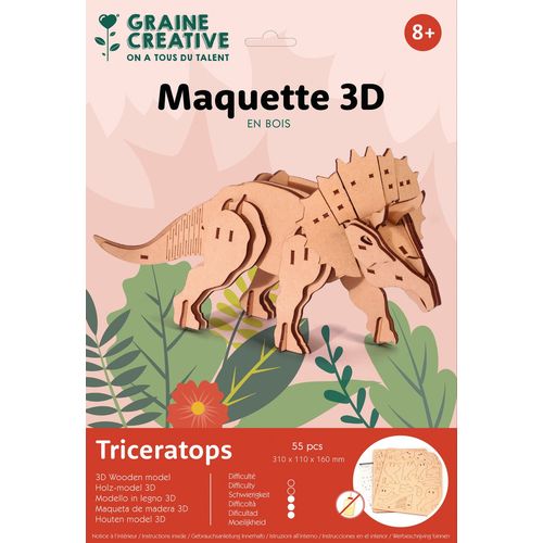 Maquette Bois 3d Triceratops 55 Pces