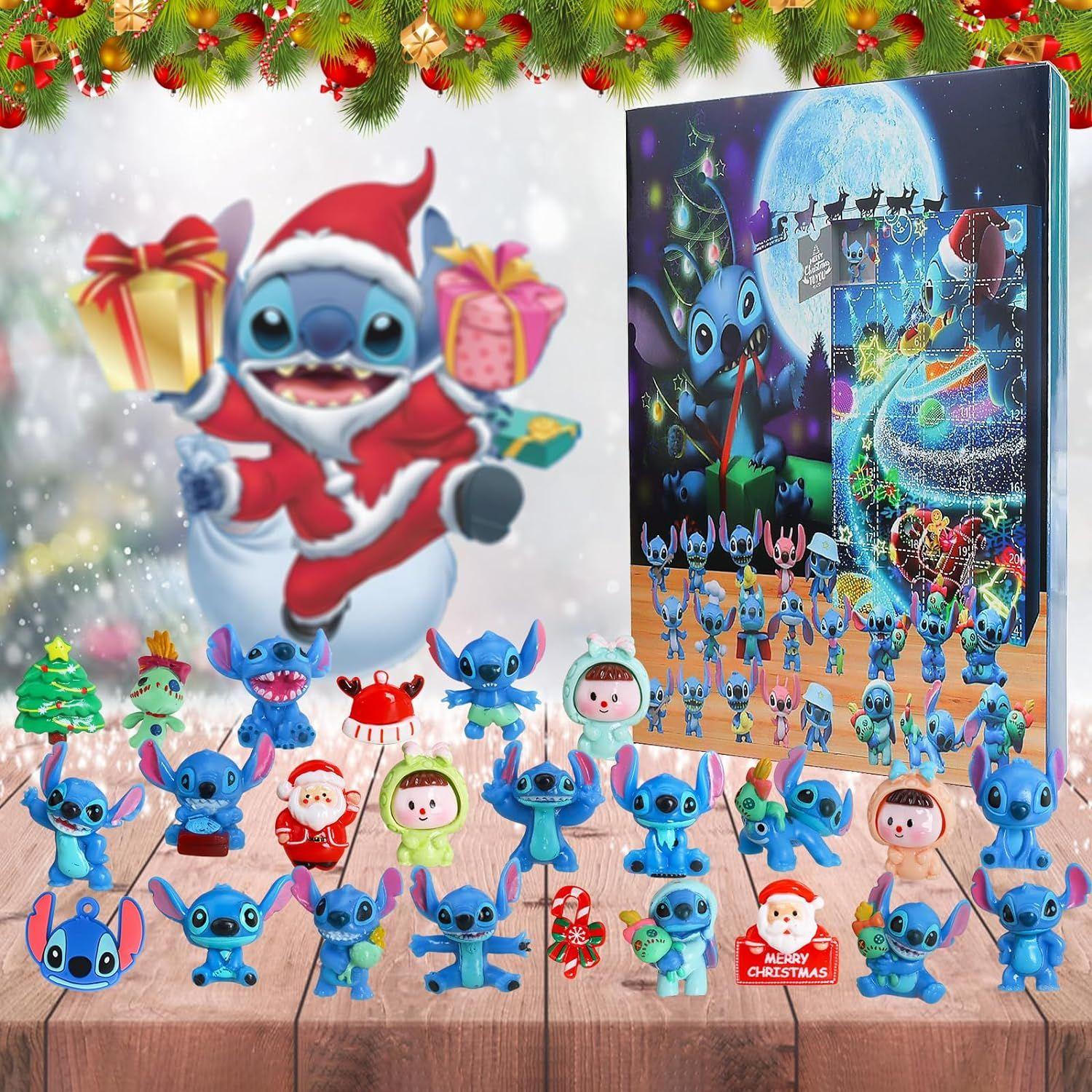 Stitch 2023 Calendrier de l'Avent de Noël, Calendriers de compte à rebours  de Noël 24 jours, 24pcs Mignon Dessin Animé Stitch Figures Boîte Aveugle  Cadeaux