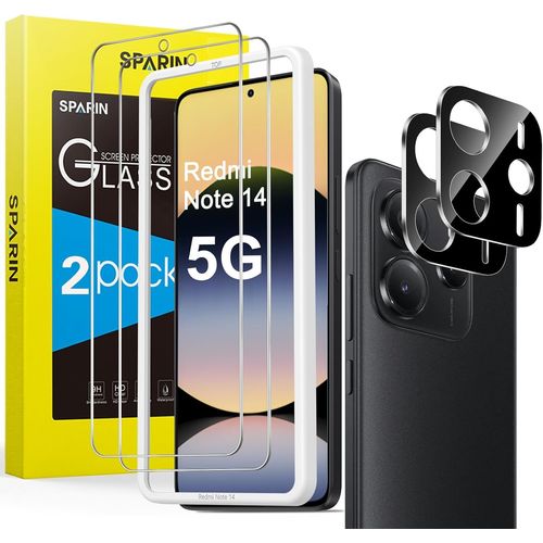 2+2 Pièces Protecteurs D'écran, 2 X Verre Trempé Pour Xiaomi Redmi Note 14 5g (No 4g) Et 2 Caméra Protection Écran, Avec Outil D'alignement Facile, Clarté Hd, Ultra Résistant[Lot6190574]