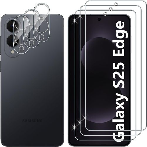 Pour Samsung Galaxy S25 Edge Verre Trempé, 3+3 Pièces Protection Écran + Caméra Arrière Protecteur Film, 9h Dureté Hd Anti-Rayures Sans Bulles Vitre Trempé Protecteurs D'écran[Lot6190853]