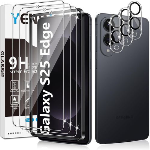 Verre Trempé Pour Samsung Galaxy S25 Edge 5g, 3 Pièces Protection Écran Film Et 3 Pièces Caméra Arrière Protecteur Pour Samsung S 25 Edge, Anti Rayures, Dureté 9h Glass, Sans Bulle[Lot6192084]