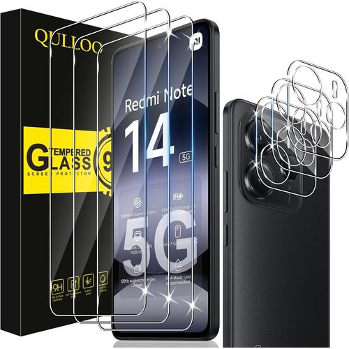 Verre Trempé Pour Xiaomi Redmi Note 14 5g, 3 Pièces Protecteur D'écran Et 3 Pièces Caméra Arrière Protecteur, 9h Dureté Film Protection Écran Hd Clarté Anti Rayures Vitre Protectio[Lot6192687]