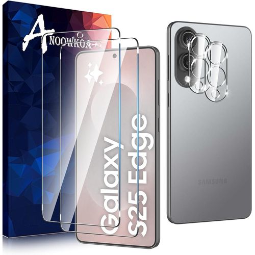 2+2 Pièces Verre Trempé Samsung Galaxy S25 Edge 5g Transparent Film Protection Écran Avec Caméra Arrière Protecteur Sans Bulles[Lot6195589]