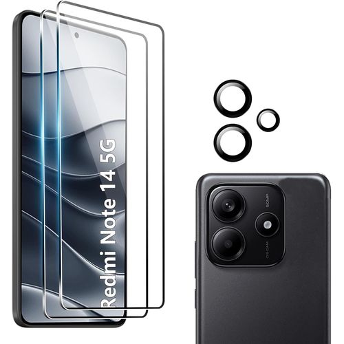 Compatible Avec Xiaomi Redmi Note 14 5g 2 Pièces Verre Trempé + 2 Pièces Couverture Anneau Individuel En Métal En Verre Trempé 9h,Hd Transparent [Sans Bulles D'air][Lot6194928]