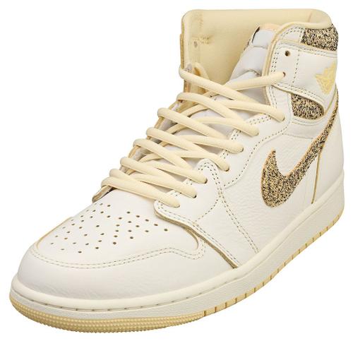 Nike Air Jordan 1 Retro Hi Baskets De Cuir Pour Homme Beige Et Blanc 42 1 2