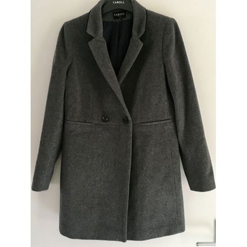 Manteau Gris En Laine Caroll Mi Long Taille 38