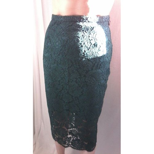 Jupe Taille Haute Crayon Dentelle Vert Neuve 34 H&m