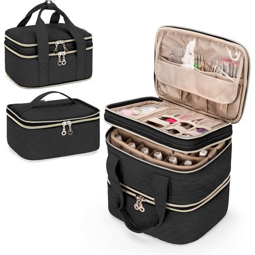 Sac De Rangement Amovible Pour 48 Flacons De Vernis À Ongles (15ml/0.5 Fl.Oz),Sac De Voyage Pour Vernis À Ongles,Organiseur De 3 Couches Pour Nail Art,Noir (Brevet En Instance)