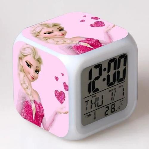 Réveil Horloge Cube LED 7 Couleurs Lumières Reine des Neiges Avec Câble USB