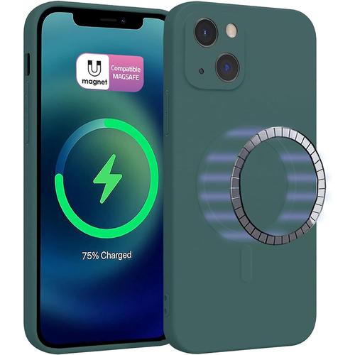 Coque magnétique en Silicone pour iPhone 13. étui de Protection pour  téléphone Portable Compatible avec Les Accessoires Magsafe et Chargeur  Inalmabrico pour iPhone 13. Vert
