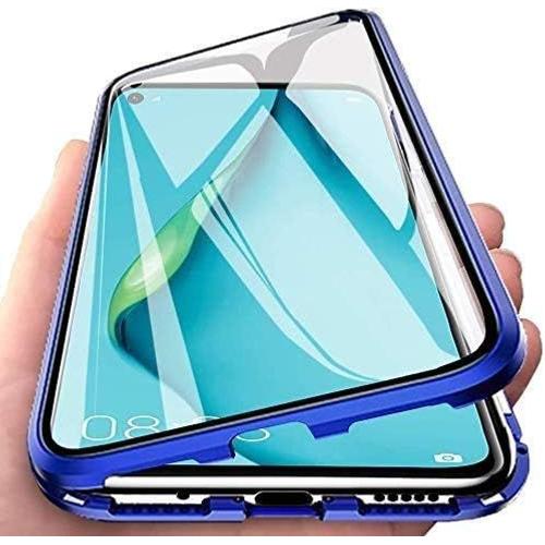 Coque Magnétique Pour Samsung Galaxy A12 Adsorption Magnétique Étui Métal Cadre Antichoc Bumper 360 Degré Full Body Protection Housse Cover Case Compatible Pour Samsung Galaxy A12 Bleu