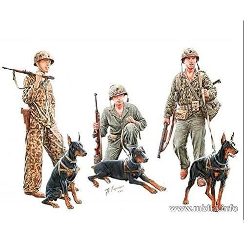 Dogs In Service In The Us Marine Corps, 3 Figures + 3 Dogs 1/35 Master Box 35155 By Masterbox []