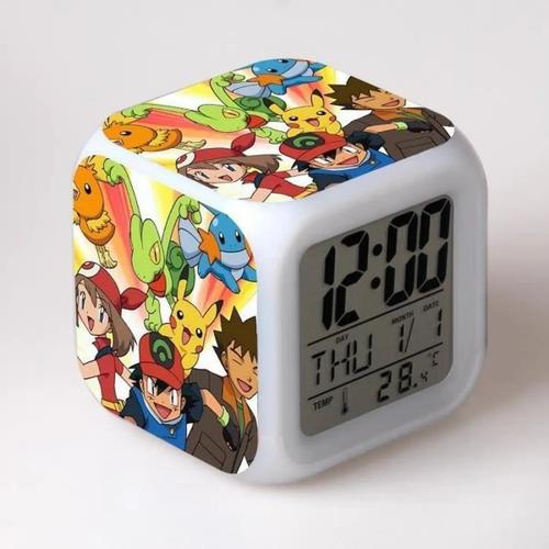 Jouet d‘’enfants réveil pokémon go horloge pikachu mené 7 coloré flash contact lumière réveil cadeau de noël anniversaire