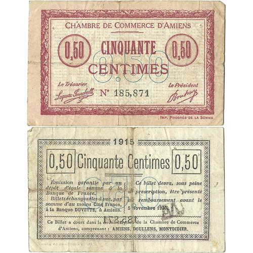 France - Billet - Chambre De Commerce D'amiens - 50 Centimes - 1915 - Jp.007.20 - 15-276