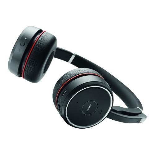 Jabra Evolve 75 UC Stereo - Micro-casque - sur-oreille - Bluetooth - sans fil - Suppresseur de bruit actif - USB