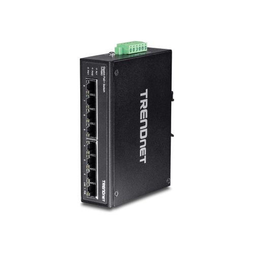 TRENDnet TI-PG80 - Commutateur - non géré - 8 x 100/1000/10000 - Montage sur rail DIN, fixation murale - PoE+ (200 W) - Tension CC - Conformité TAA