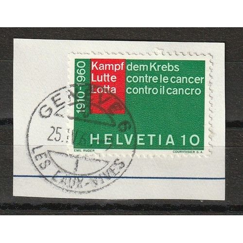 Lutte Contre Le Cancer, Cinquantième Année. 1960 N° 639. Timbre Suisse Oblitéré Sur Fragment Avec Oblitération Genève Les Eaux Vives Du 25/04/1960
