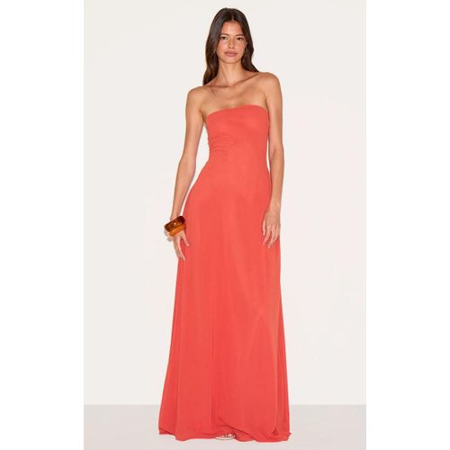 Robe Bustier Longue En Mousseline De Soie Rouille, Rouille
