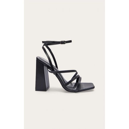 Sandales En Pu Noir Talon Haut Bloc Et Bout Carré Large Noir