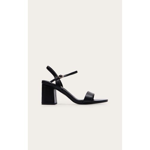 Sandales Petit Talon En Pu Noir Basiques À Détail Bride, Noir - 39