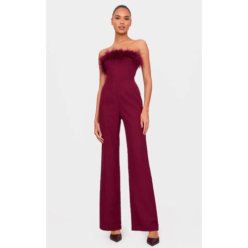 Combinaison Bustier Droite Bordeaux À Buste En Fausse Fourrure, Bordeaux