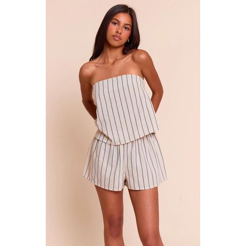 Petite Top Bustier En Effet Lin Gris Pierre À Rayures, Gris Pierre