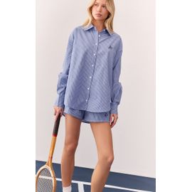 Chemise en effet lin bleu rayée à manches longues et