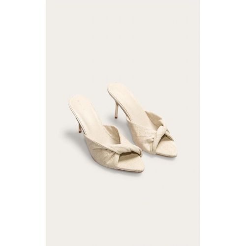 Mules Pointues En Effet Lin Non Coloré À Talon Haut Et Bride Torsadée, Non Coloré