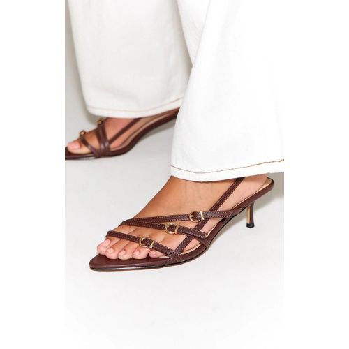 Sandales Pointues En Pu Verni Chocolat À Petit Talon Aiguille Et Brides Multiples, Chocolat - 40