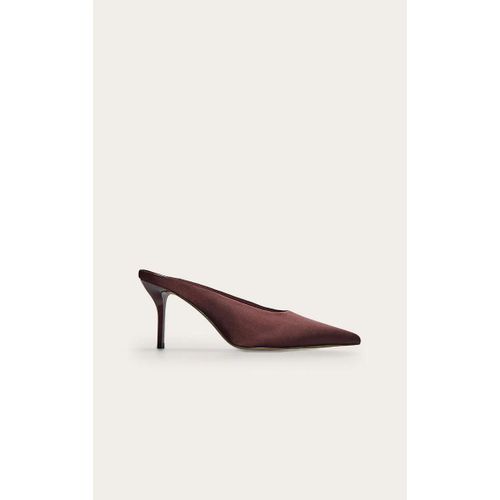 Escarpins Style Mules Pointus Satinés Chocolat À Talon Aiguille Moyen, Chocolat - 38